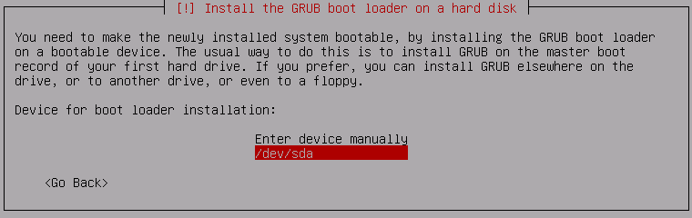 Sélection du disque pour GRUB